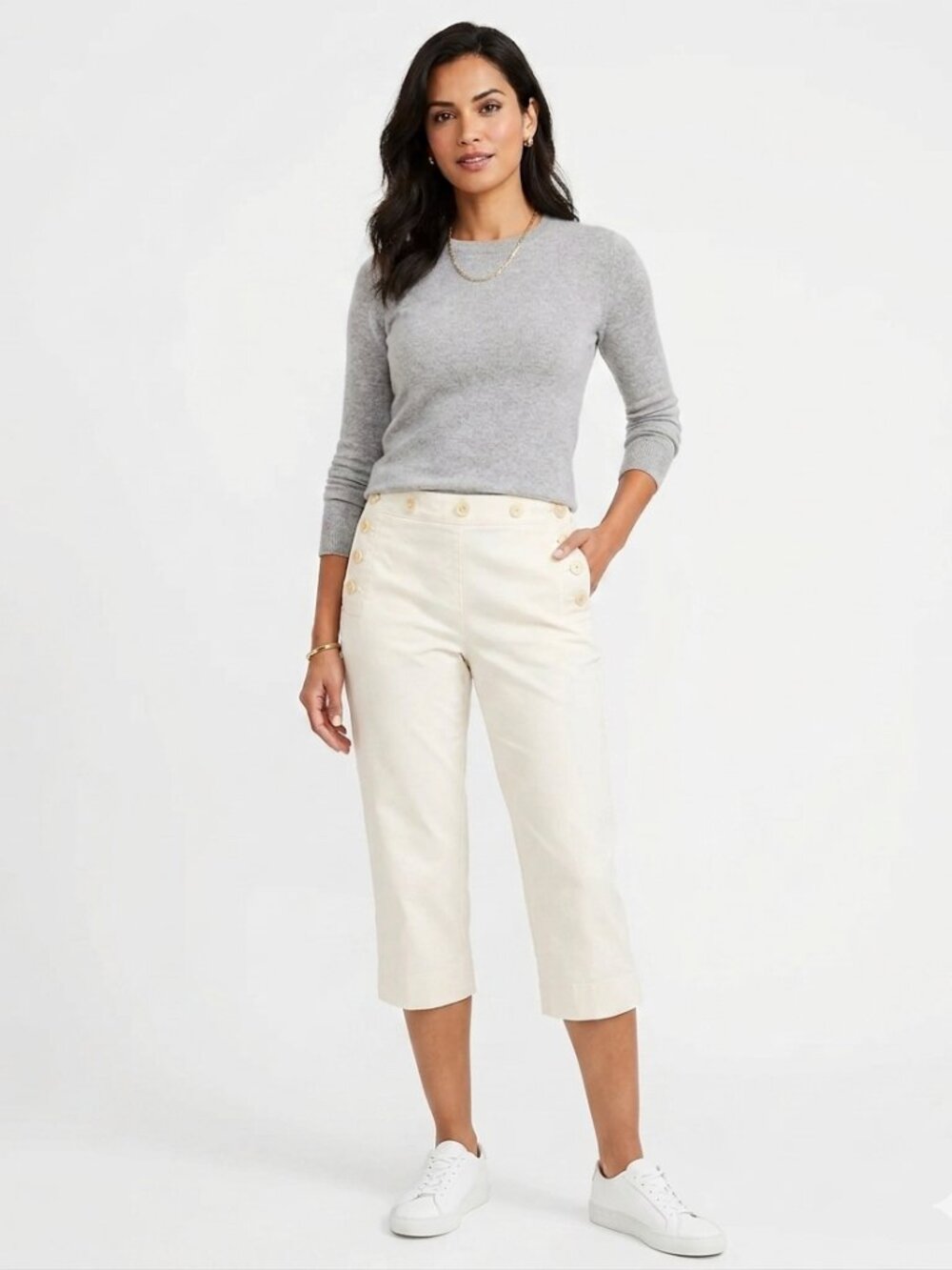 J CREW WOMEN'S SAILOR CHINO WHITE BUTTON FRONT BACK LACE UP PANTS - 6